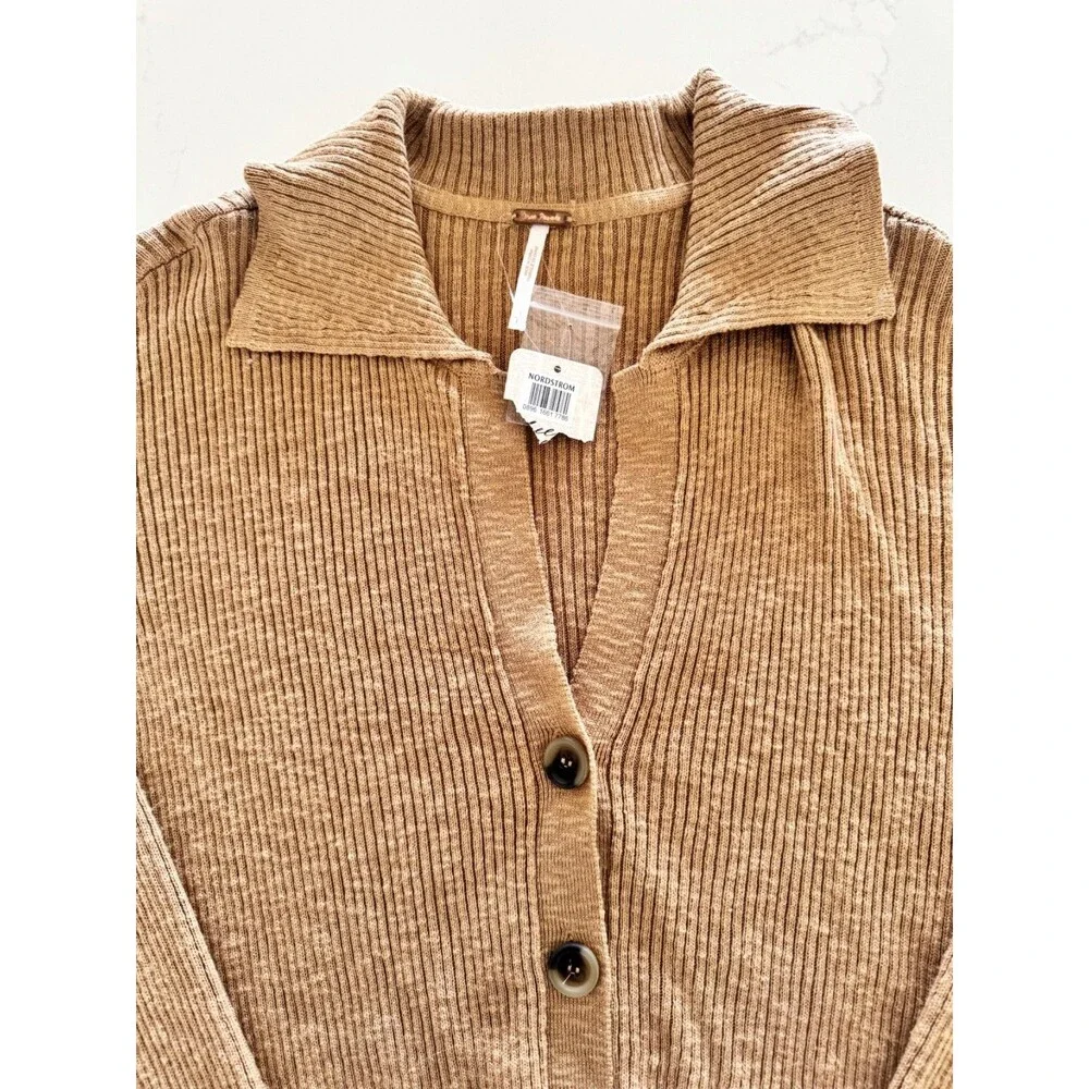 NWOT Free People Ella Button-Up Sweater Iced Coffee Women’s S Ribbed Slouchy